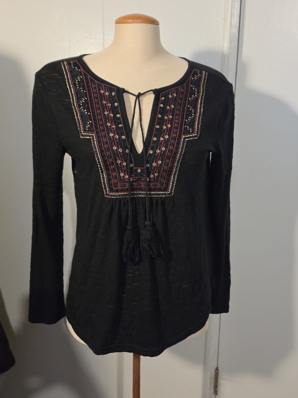 Charlotte Russe Black Embroidered Tie-Neck Tunic